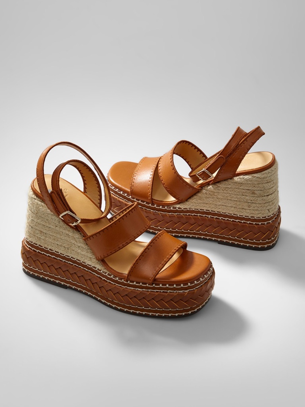 Castaner Tan Leather Espadrille Wedge Sandals - Picture 5 of 11